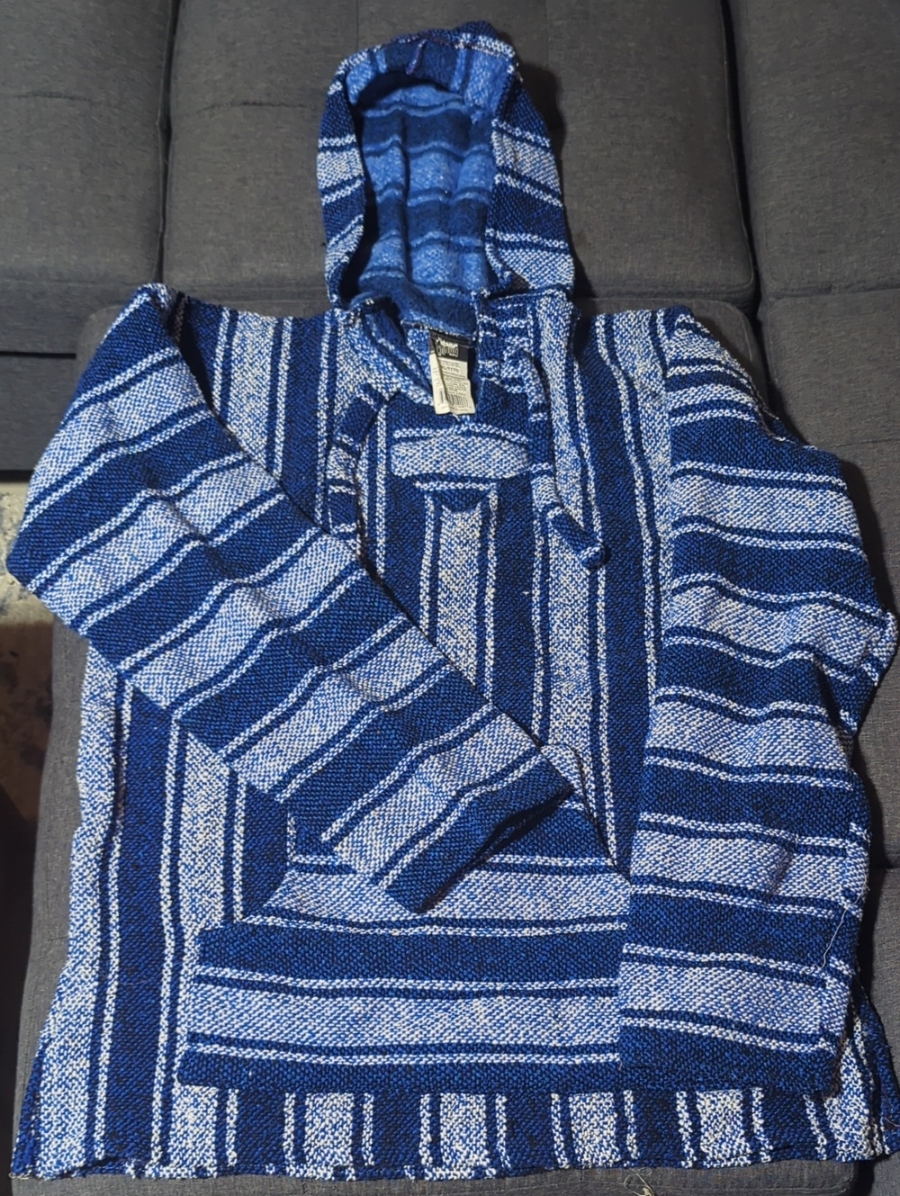 Striped Blue Hooded Baja Pullover Sweater for Men